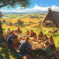 Enchanting Medieval Feast in Pastoral Setting Royalty Free Stock Photo