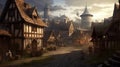 Enchanting Medieval Village: Fantasy Illustration - Generative AI