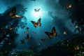 Enchanting Misty Rainforest. Transcendent Beauty of Towering Trees and Fluttering Butterflies