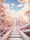 Enchanting Monochrome Pastel Pink Future Cities and Landscapes