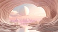 Enchanting Monochrome Pastel Pink Future Cities and Landscapes