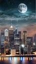 Enchanting Moonlit citycape illustration Artificial Intelligence artwork generated