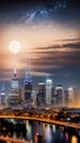 Enchanting Moonlit citycape illustration Artificial Intelligence artwork generated