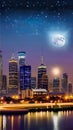 Enchanting Moonlit citycape illustration Artificial Intelligence artwork generated