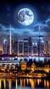 Enchanting Moonlit citycape illustration Artificial Intelligence artwork generated