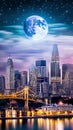 Enchanting Moonlit citycape illustration Artificial Intelligence artwork generated