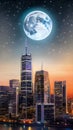 Enchanting Moonlit citycape illustration Artificial Intelligence artwork generated