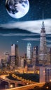 Enchanting Moonlit cityscape illustration Artificial Intelligence artwork generated