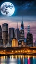 Enchanting Moonlit cityscape illustration Artificial Intelligence artwork generated