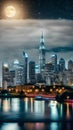 Enchanting Moonlit cityscape illustration Artificial Intelligence artwork generated