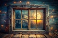 Enchanting Moonlit Wooden Window A Rustic Night Scene for Your Design Projects Royalty Free Stock Photo