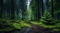 Enchanting Moss Covered Path In Dark Emerald Forest - 8k Resolution