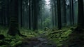 Enchanting Moss Covered Path In Dark European Forest