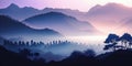 Enchanting Mountain Range in the Fog, Scenic Hills Silhouettes during Morning Mist, Ethereal Landscape Scenery