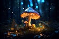 Enchanting mushroom amidst dark forest, Generative AI