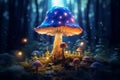 Enchanting mushroom amidst dark forest, Generative AI