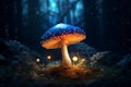 Enchanting mushroom amidst dark forest, Generative AI