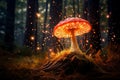Enchanting mystical forest featuring glowing mushroom in a magical setting with wizardly background