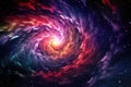 Enchanting and mystical image of a spiral galaxy with a bright and colorful aura, radiating energy and wonder