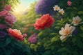 Enchanting nature background illustration blooming flowers in a lush garden artistic masterpiece scenery Generated by Ai
