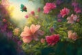 Enchanting nature background illustration blooming flowers in a lush garden artistic masterpiece scenery Generated by Ai