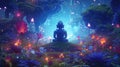 Enchanting Neon Jungle with Buddha Statue