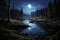 Enchanting Night landscape river. Generate Ai Royalty Free Stock Photo