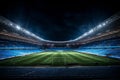Enchanting night scene of an empty soccer stadium with mesmerizing illuminated professional field