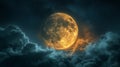 Enchanting night sky adorned with yellow moon and drifting clouds. Royalty Free Stock Photo