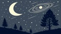 Enchanting Night Sky with Crescent Moon, Celestial Tree Planets, vector design Generative AI Royalty Free Stock Photo