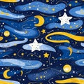 Enchanting Night Sky Pattern with Whales and Celestial Bodies Royalty Free Stock Photo