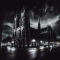 Enchanting night-time view of St. Vitus Cathedral, an iconic landmark in Prague.