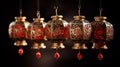 Enchanting Nighttime Glow of Chinese Lanterns on Intricate Lacquered Wall