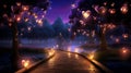 Enchanting Nighttime Illumination in City Forest generated by AI tool