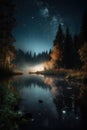 Enchanting Nighttime Lake Scene for Wallpapers and Posters.