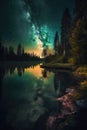 Enchanting Nighttime Lake Scene for Wallpapers and Posters.