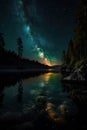 Enchanting Nighttime Reflections on a Lake. Perfect for Wallpapers.