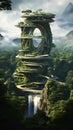 Enchanting Oasis: Exploring the Majestic Spiral Waterfall Buildi Royalty Free Stock Photo