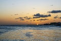 Enchanting orange sunset the horizon of Cura?ao\'s island in the Caribbean Sea Royalty Free Stock Photo