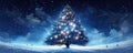 Enchanting Outdoor Christmas Tree, Illuminated At Night, Illustration