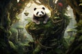 Enchanting Panda bear forest tree illustration. Generate Ai Royalty Free Stock Photo