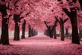 Enchanting Park pink trees leaves. Generate Ai Royalty Free Stock Photo