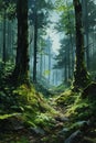 Enchanting Pathways: A Masterful Illustration of a Young Forest Royalty Free Stock Photo