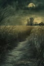 Enchanting Pathways: A Moody Album Cover for a Rainy Full Moon E