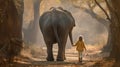 A Whimsical Friendship: A Little Girl and Her Majestic Elephant Companion