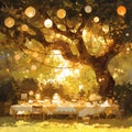 Enchanting Picnic Under the Sunlit Tree Royalty Free Stock Photo