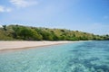 Enchanting pink beach with green hill