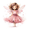 Enchanting Pink Fairy in Watercolor Style AI Generated