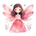 Enchanting Pink Fairy in Watercolor Style AI Generated