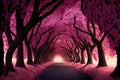 The enchanting pink flower trees tunnel Royalty Free Stock Photo